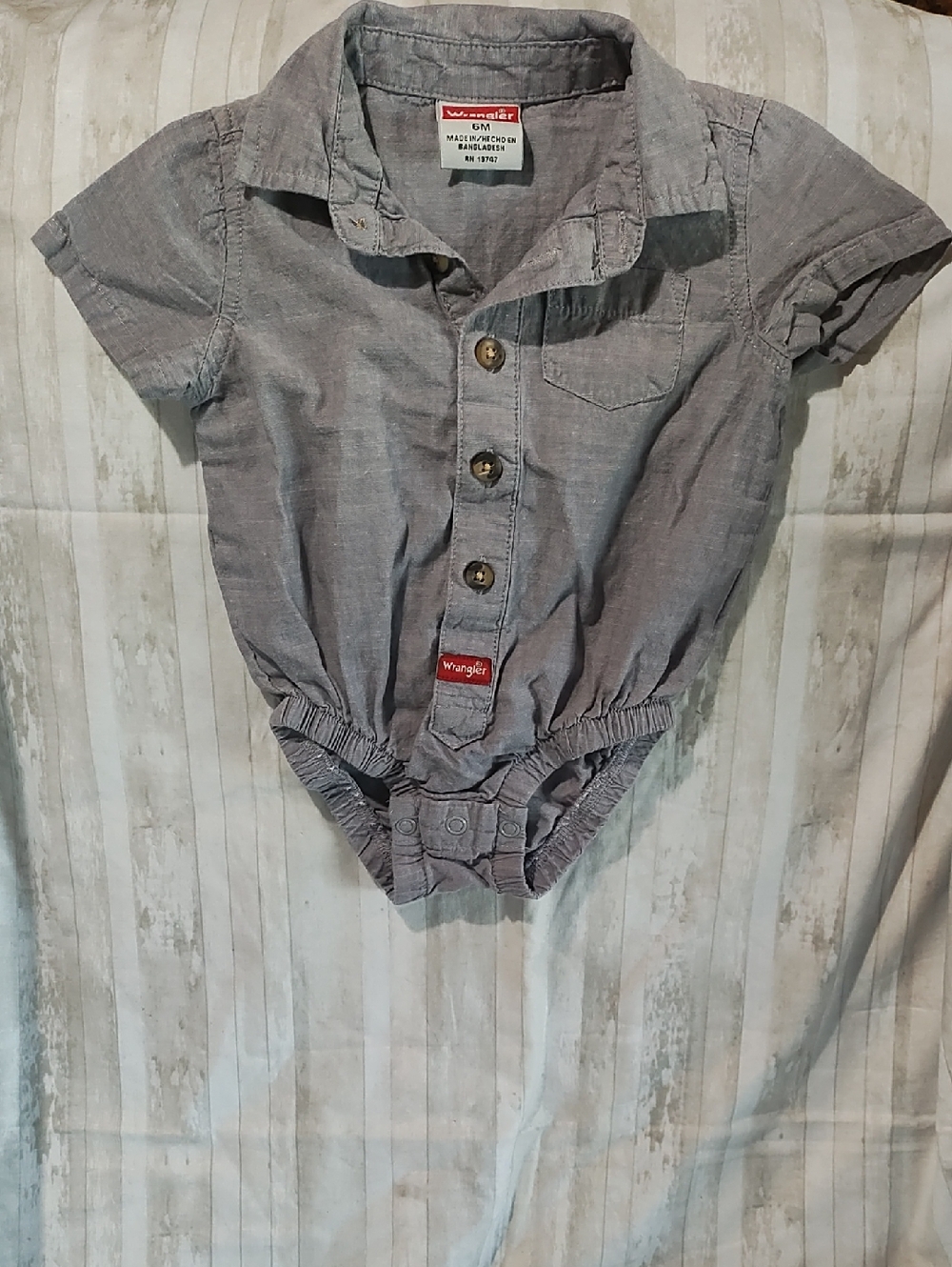 Wrangler Light Gray Baby Romper with Red Logo Tag